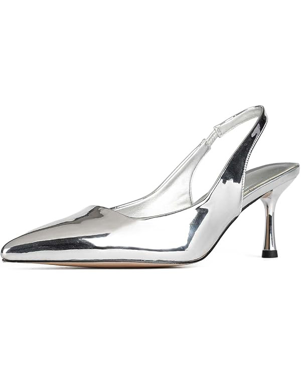 Women Slingback Pumps Shoes Slip On Kitten Heel Office Shoes Pointed Toe Work Dress Shoes | Amazon (US)