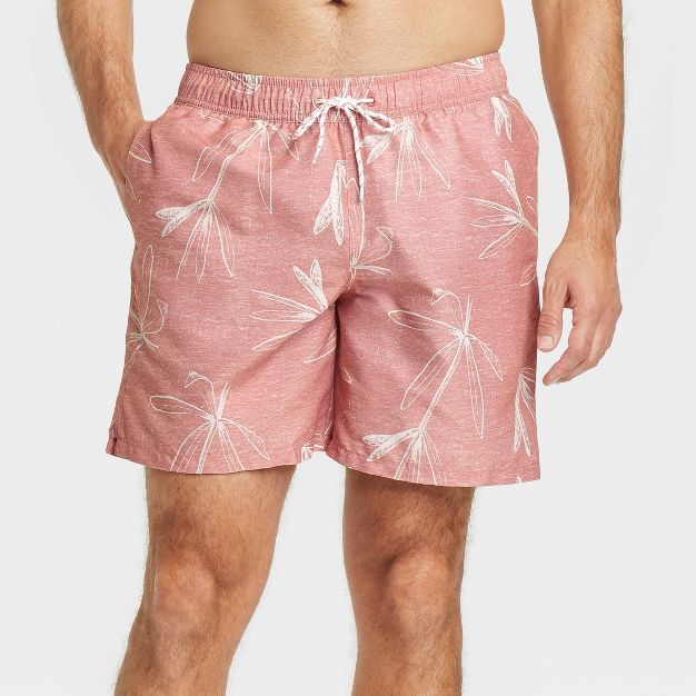 Men's 7" Botanical Clay Swim Trunks - Goodfellow & Co™ Pink | Target