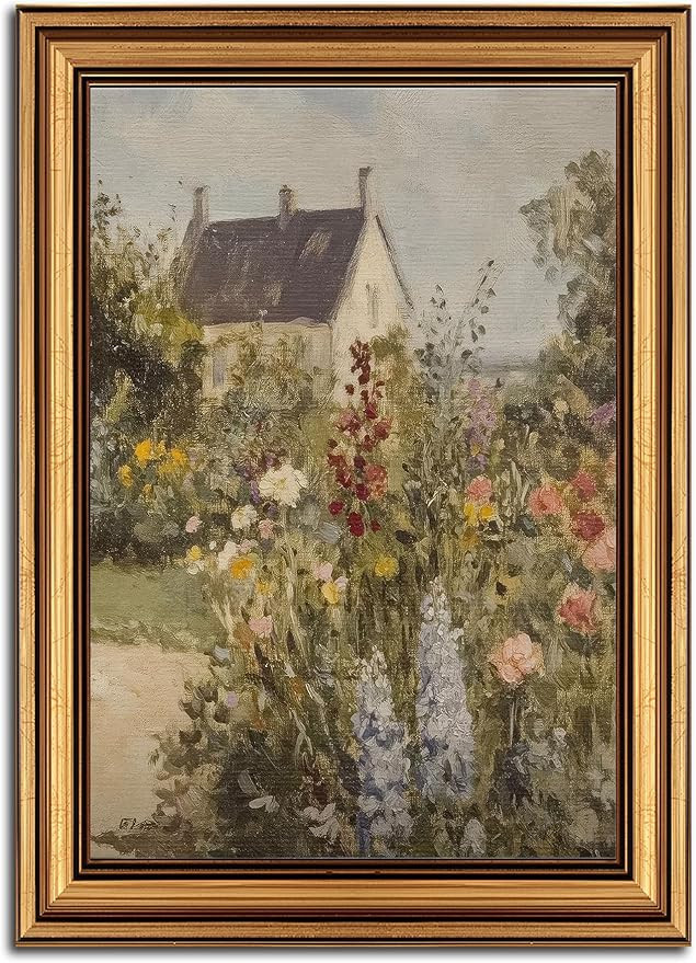 Vintage Gold Framed Wall Art for Living Room Garden Canvas Prints Spring Landscape Oil Painting P... | Amazon (US)
