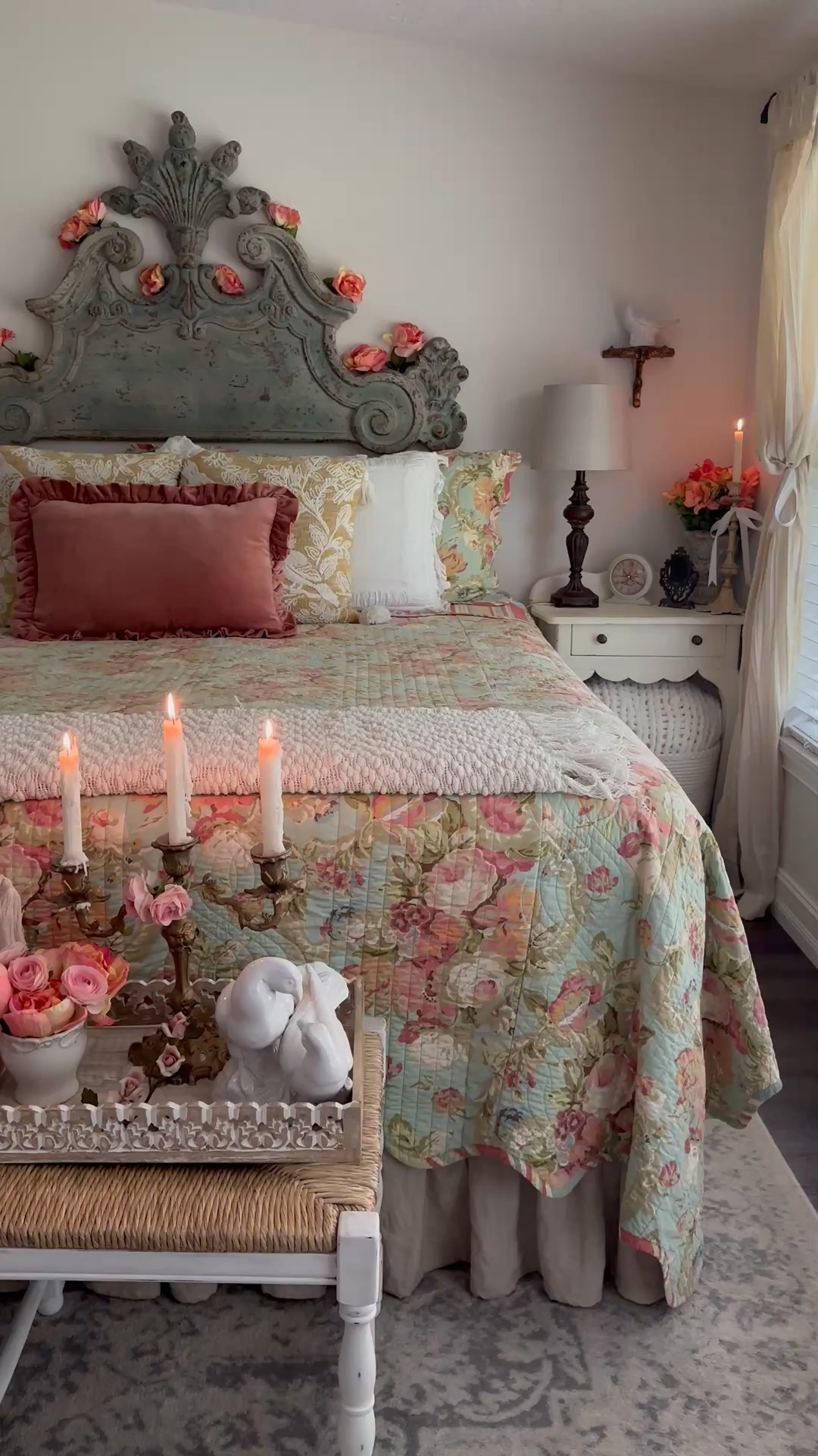 Get your bedroom design on point this summer with a beautiful floral quilt by Waverly, bright and lovely florals, romantic candlesticks, and a gorgeous ornate floor length mirror! 

#LTKHome #LTKFindsUnder100 #LTKSummerEdit