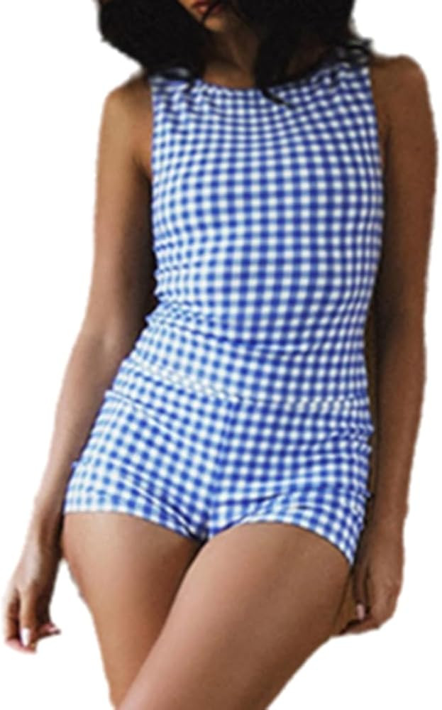 Outfit for Women Blue Plaid Crop Top with Shorts Womens 2 Piece Lounge Set Summer | Amazon (US)