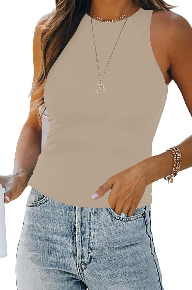 Womens Halter Tops Summer Sleeveless Shirts Sexy High Neck Fitted Tops Racer Back Tank Tops Blous... | Amazon (US)