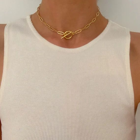 The Cruz Choker 14k gold plated paperclip chain choker with | Etsy | Etsy (US)