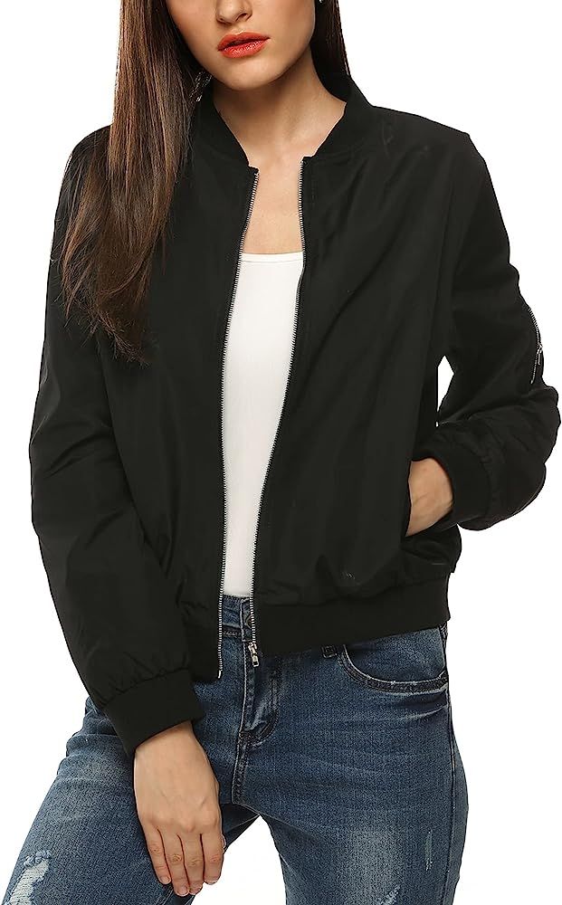 Zeagoo Women's Bomber Jacket Casual Coat Zip Up Outerwear Windbreaker | Amazon (US)