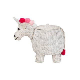 StyleWell Kids White Unicorn Water Hyacinth Woven Decorative Basket with Lid LR1812333-PWHT - The... | The Home Depot