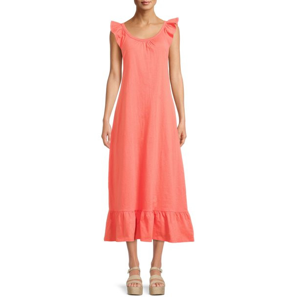 Time and Tru Women's Flutter Sleeve Knit Maxi Dress | Walmart (US)