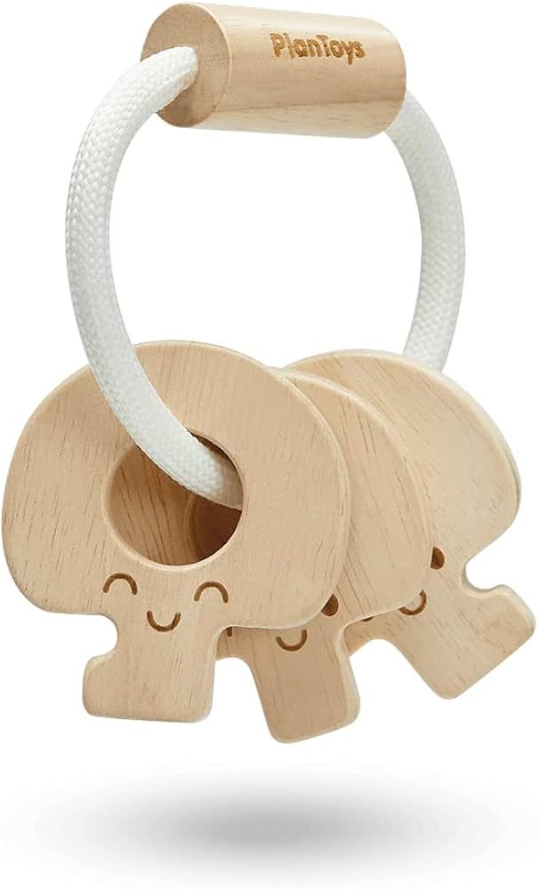 PlanToys Wooden Baby Key Rattle and Teether in Natural (5267) | Sustainably Made from Rubberwood ... | Amazon (US)