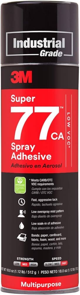 3M Super 77 Multipurpose Permanent Spray Adhesive Glue, Low VOC, Paper, Cardboard, Fabric, Plasti... | Amazon (US)