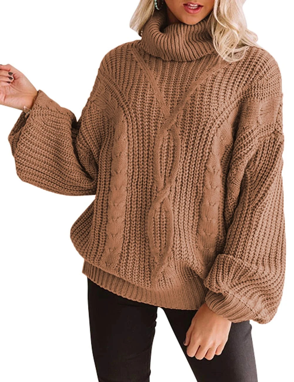 Fantaslook Turtleneck Sweater Women Chunky Cable Knit Oversized Sweaters Batwing Sleeve Pullover ... | Walmart (US)