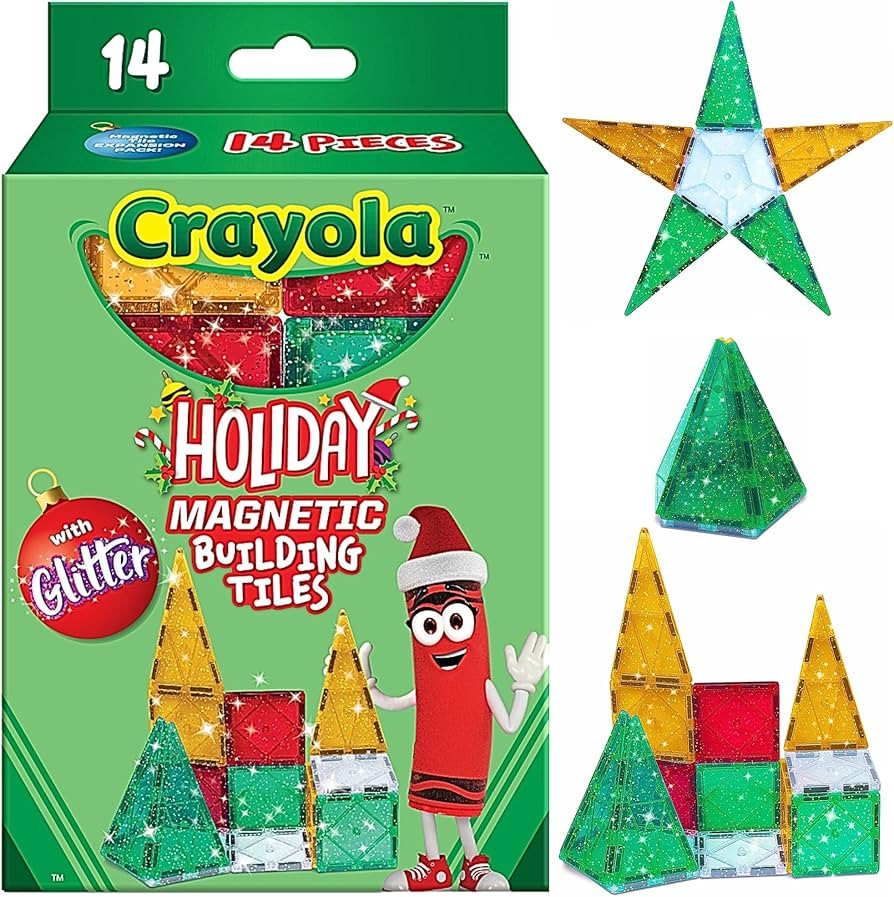 CreateOn Crayola Holiday Glitter Magnetic Tiles, Building Set for Kids, Magnetic Building Toys fo... | Amazon (US)