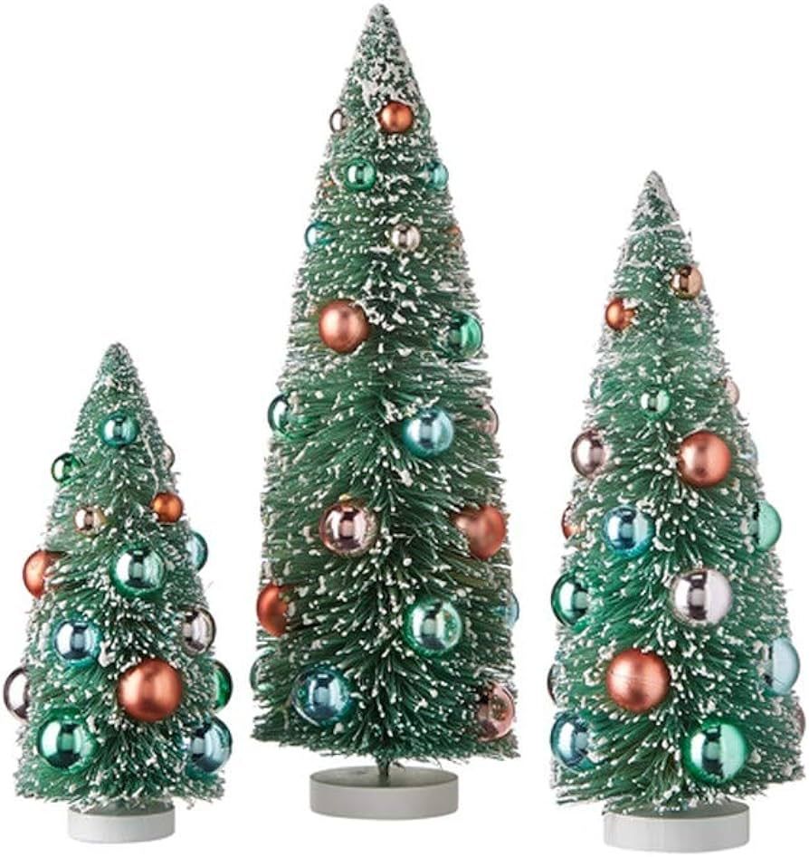 RAZ Imports Bottle Brush Trees with Ornaments 15 Inch 3 Piece Set | Amazon (US)
