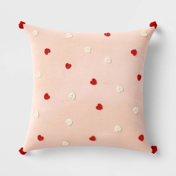 Square Beaded Velvet Valentine's Day Hearts Pillow Blush - Opalhouse™ | Target