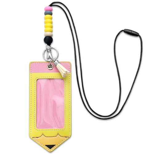 Feifeiya 2 Pcs Pencil Teacher Lanyards for ID Badges and Keys Pencil ID Badge Holder with Breakaway Lanyard Silicone Bead Lanyards Cute Teacher Badge Holder for Office Gifts | Amazon (US)