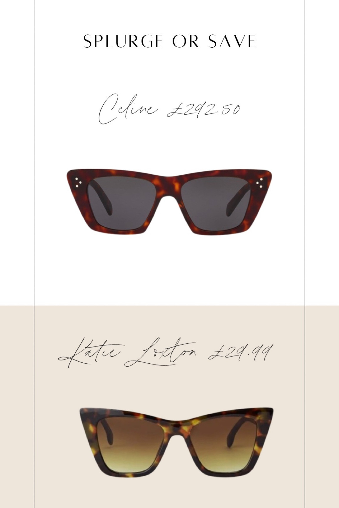 Splurge or save on cat eye sunglasses 🕶️ but which do you prefer, high end Celine or high street Katie Loxton?

#LTKFind #LTKSeasonal #LTKtravel