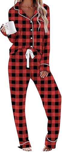 Aamikast Women's Pajama Sets Long Sleeve Button Down Sleepwear Nightwear Soft Pjs Lounge Sets | Amazon (US)