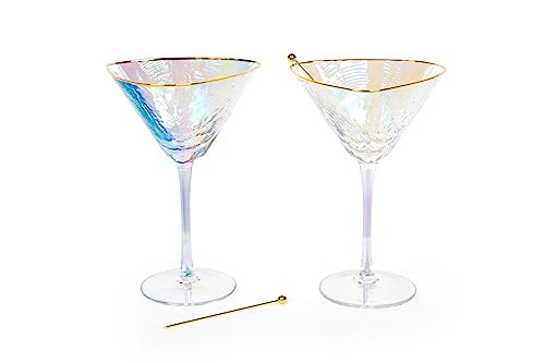 Sister.ly Drinkware Iridescent Handmade Hammered Martini Glasses with Gold Rim - Gold Rim Martini Glasses Set of 2 and 2 Gold-Plated Cocktail Picks. Celebrate Life One Glass at a Time | Amazon (US)