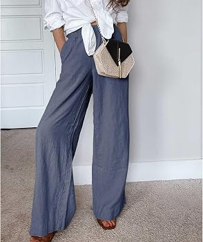 Duyang Womens Cotton Linen Palazzo Pants Drawstring Elastic Waist Casual Wide Leg Trousers with P... | Amazon (US)