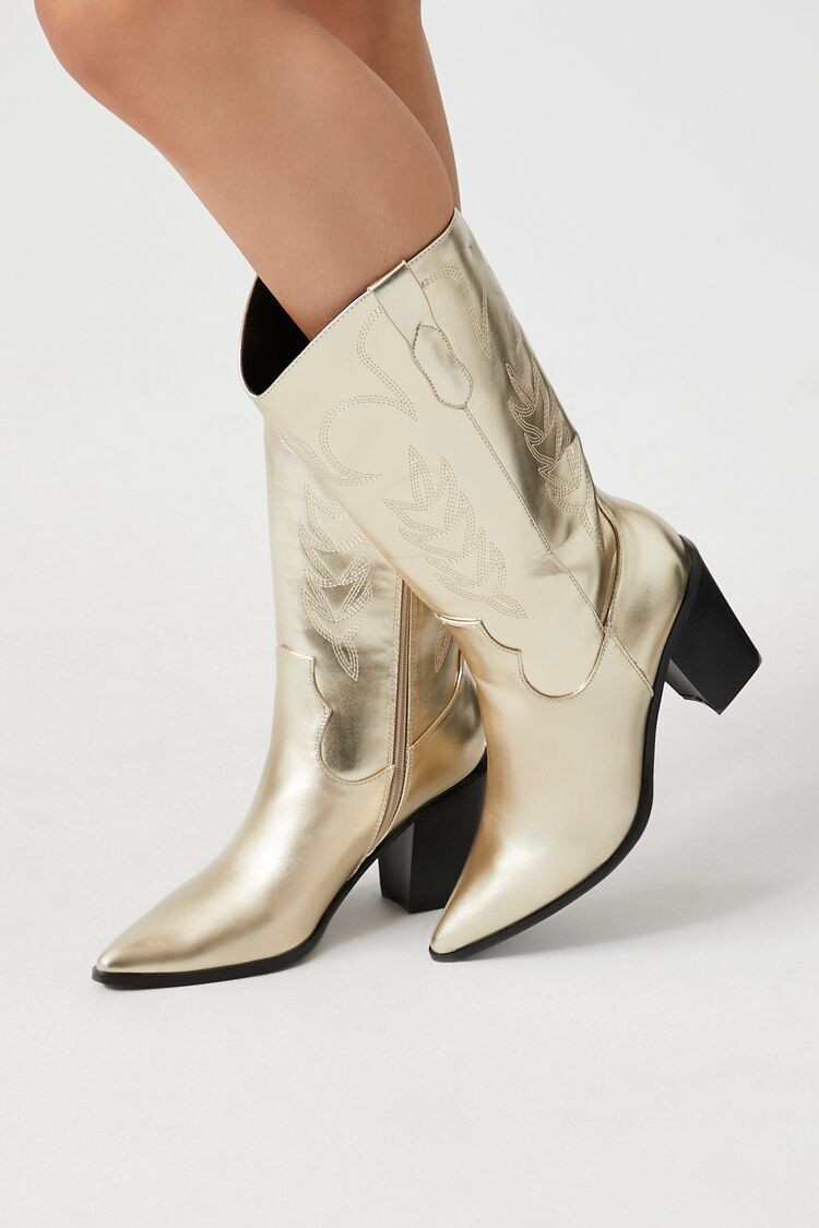 Women's Metallic Cowboy Boots in Gold, 7.5 | Forever 21 (US)