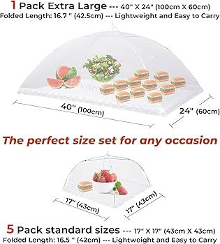Rivama Food Covers for Outside,1 Pack 40"X24" + 5 Pack 17"x 17" Mesh Food Tent Extra Large Mesh S... | Amazon (CA)