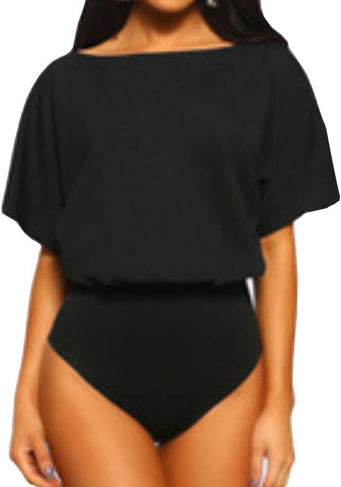 LINMON Women’s Bodysuits Slash Neck Dolman Sleeve T Shirt Leotard Jumpsuit Tops | Amazon (US)