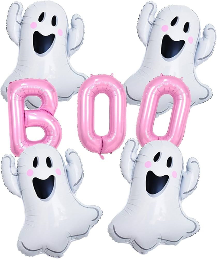 Halloween Balloons Decorations Set Pink BOO Ballons Mylar Balloon for Birthday Baby Shower Hallow... | Amazon (US)