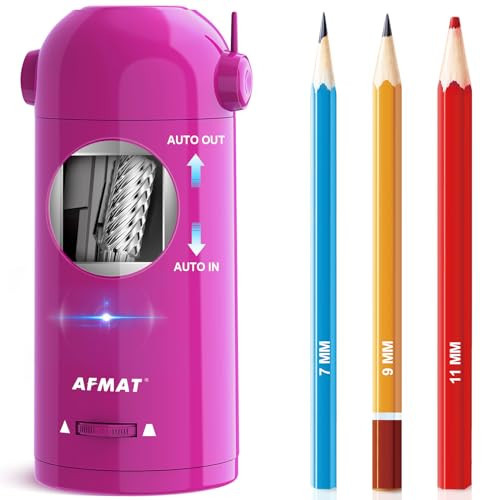 AFMAT Electric Pencil Sharpener, Fully Automatic Pencil Sharpener for Classroom, 7-11.5mm Colored/Jumbo Pencils, Auto in & Out, Rechargeable Hands-Free Sharpener for Home Office PSX5, Pink | Amazon (US)