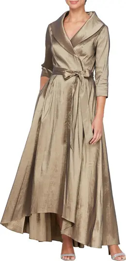 Alex Evenings Portrait Collar Faux Wrap Gown | Nordstrom | Nordstrom