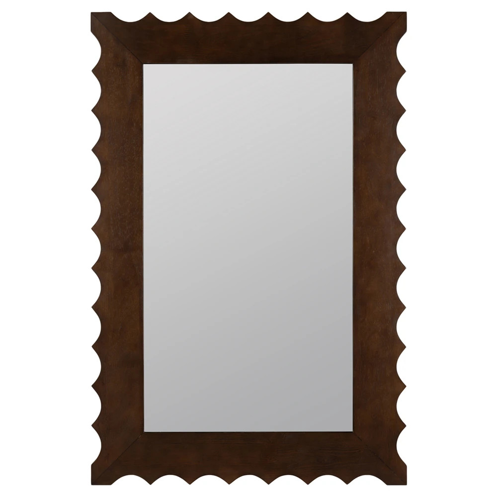 Laurent Updated Traditional Dark Brown Wood Scalloped Wall Mirror | Kathy Kuo Home