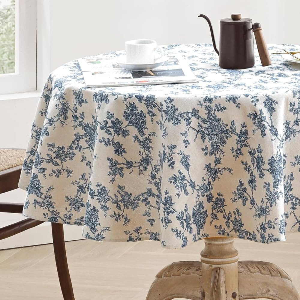Rustic Floral Round Tablecloth 55 Inch, Machine Washable Cotton Linen Farmhouse Decor Table Cloth... | Amazon (US)