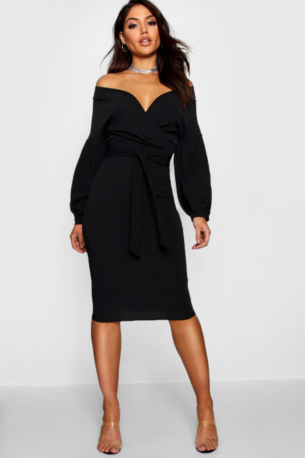 Off The Shoulder Wrap Midi Bodycon Dress | Boohoo.com (UK & IE)