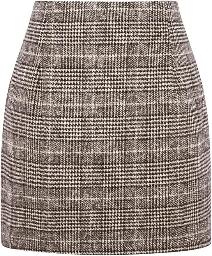 IDEALSANXUN Womens High Waist Plaid Skirt Bodycon Pencil Wool Mini Skirts | Amazon (US)