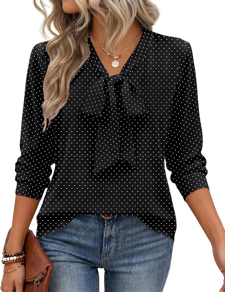 Zeagoo Blouses for Women Bow Tie Neck Chiffon Long Sleeve Shirt Work Tops | Amazon (US)