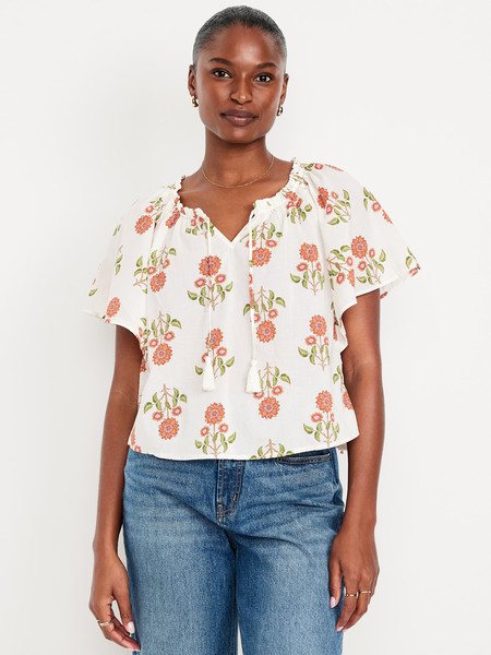 Flutter-Sleeve Tassel-Tie Top | Old Navy (US)