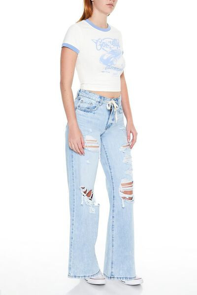 Distressed Drawstring Bootcut Jeans | Forever 21