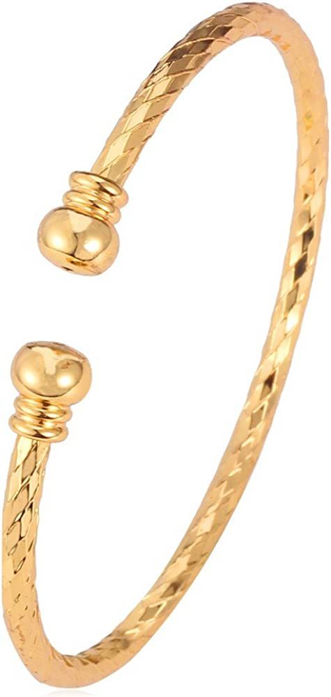 U7 Unisex Simple Cuff Bracelet 18K Real Gold Platinum Plated Fine Bracelets Fashion Jewelry Open ... | Amazon (US)