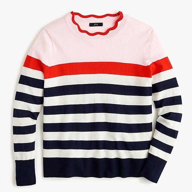Scallop trimmed pullover sweater in colorblock stripe | J.Crew US