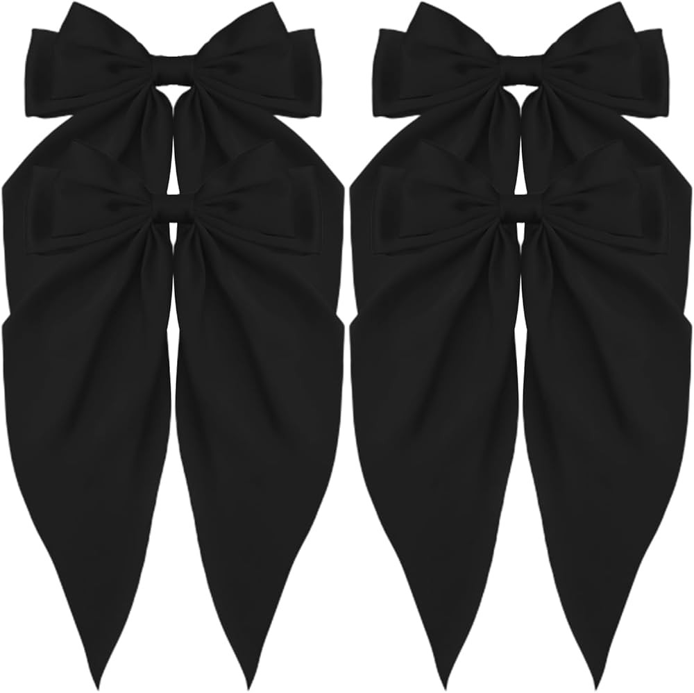 Oversized Long Tail Bowknot Barrettes - Black Silky Satin Hair Accessories for Women, 4Pcs Metal ... | Amazon (US)