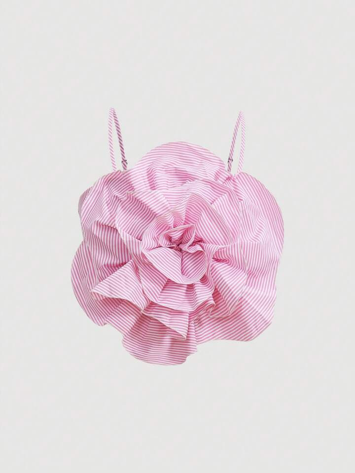 SHEIN MOD Women's Striped 3d Flower Embellished Camisole Top | SHEIN