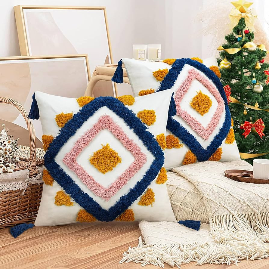 Merrycolor Sets of 2 Boho Cushion Covers, Decorative Throw Pillow Covers for Sofa Cushions with I... | Amazon (UK)