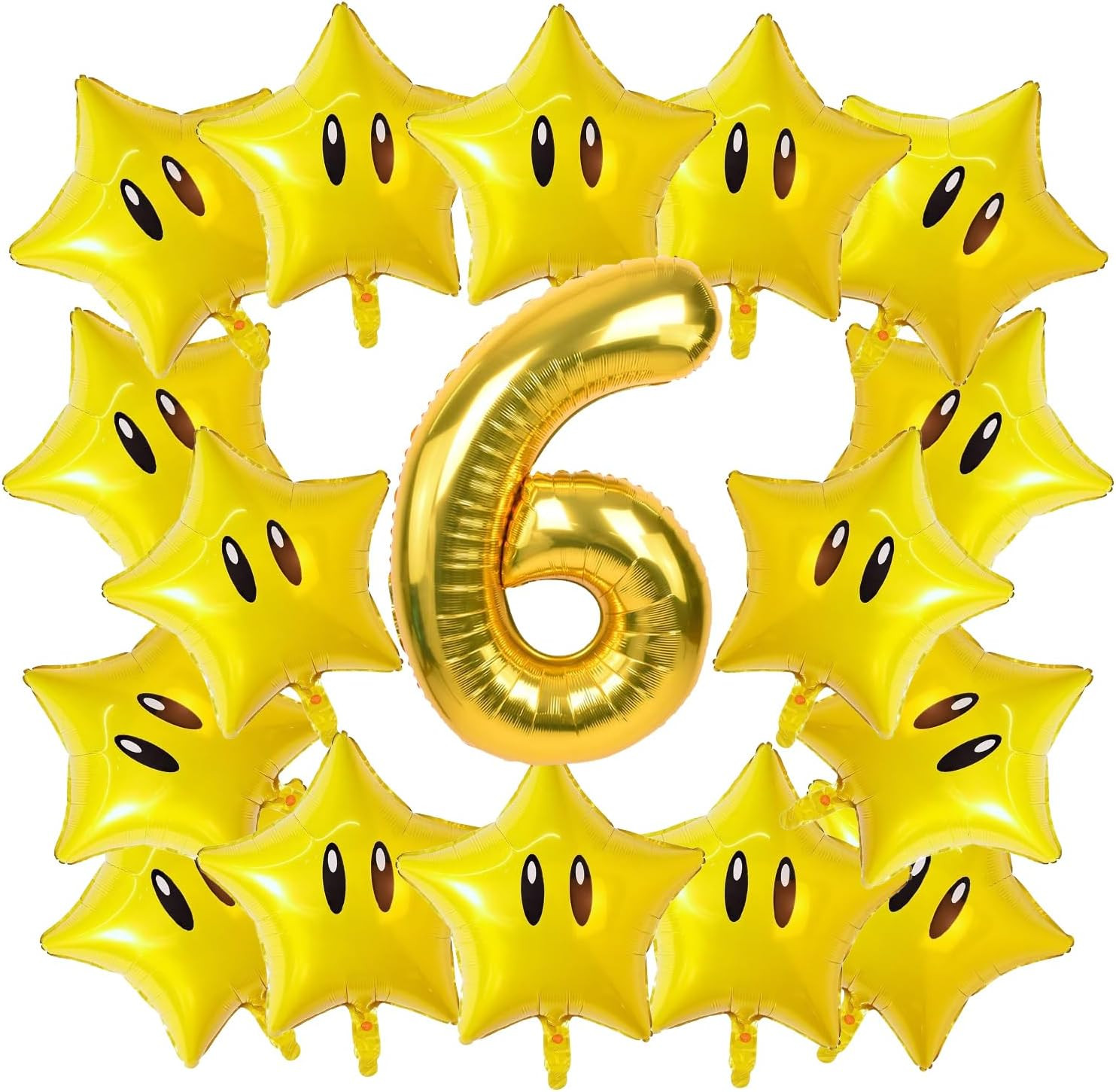 16PCS Foil Star Balloons, 40Inch Number 6 and Star Foil Balloons For Game Party 6th Birthday Part... | Amazon (US)