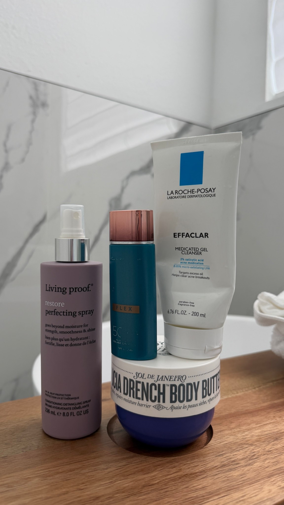 Beauty faves lately 
Facial cleanser 
Skin tint 
Leave in heat protector 
Body cream 

#LTKBeauty #LTKdayinmylife #LTKselfcare