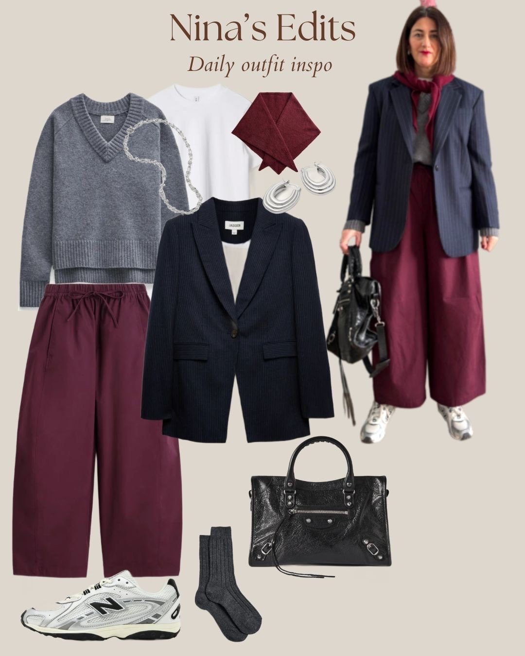 COS barrel leg trousers in burgundy styling 