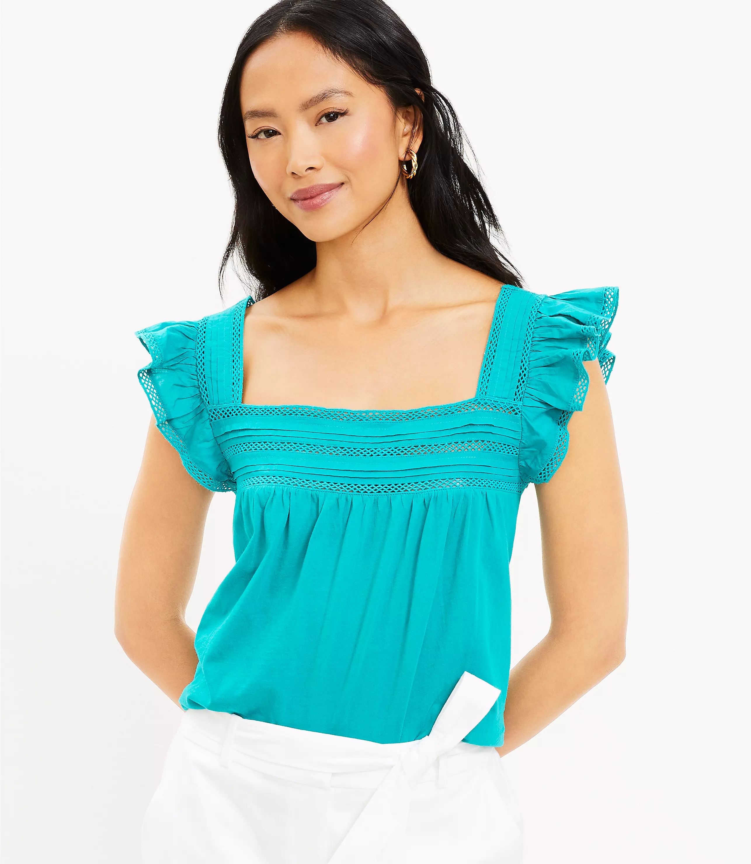 Cutout Ruffle Square Neck Top | LOFT