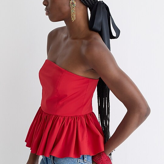 Strapless taffeta peplum top | J. Crew US