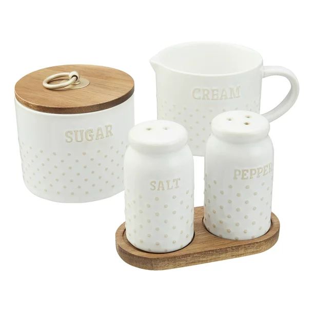 Better Homes & Gardens Farmhouse 4-Piece Dotted Sugar Cannister, Creamer, and Salt and Pepper Sha... | Walmart (US)