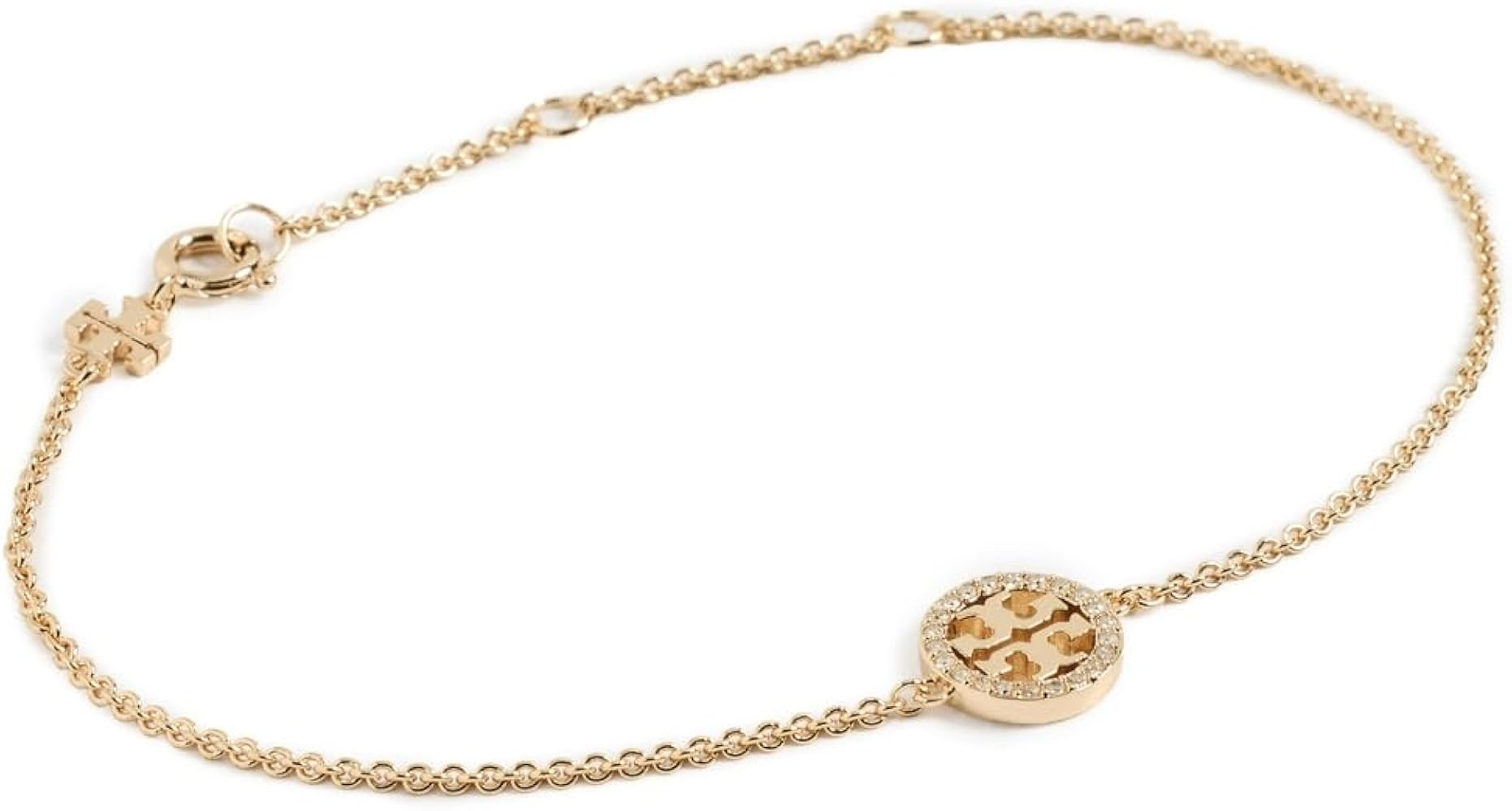 Amazon.com: Tory Burch Women's Delicate Icon Pavé Chain Bracelet, Tory Gold/Crystal, One Size: C... | Amazon (US)