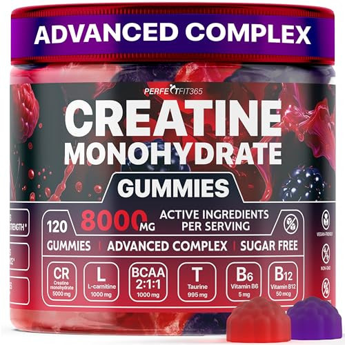 Creatine Monohydrate Gummies Complex 8000mg with L-Carnitine & Taurine, Flavored Creatine for Women and Men with Raspberry & Blackberry Taste, Pre Workout Gummies for Men and Women - 120pcs | Amazon (US)