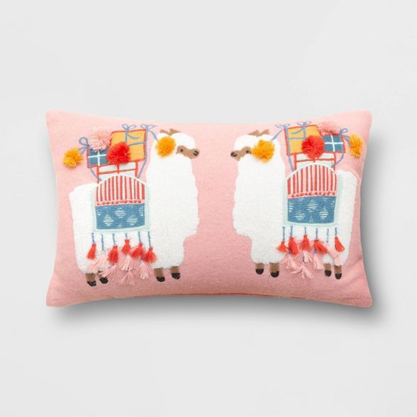 Holiday Appliqued Llama Lumbar Throw Pillow Pink - Opalhouse™ | Target