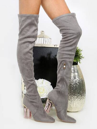 Clear Chunky Heel Thigh Boots GREY | SHEIN