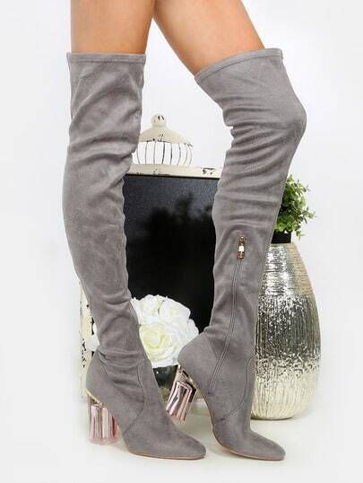 Clear Chunky Heel Thigh Boots GREY | SHEIN
